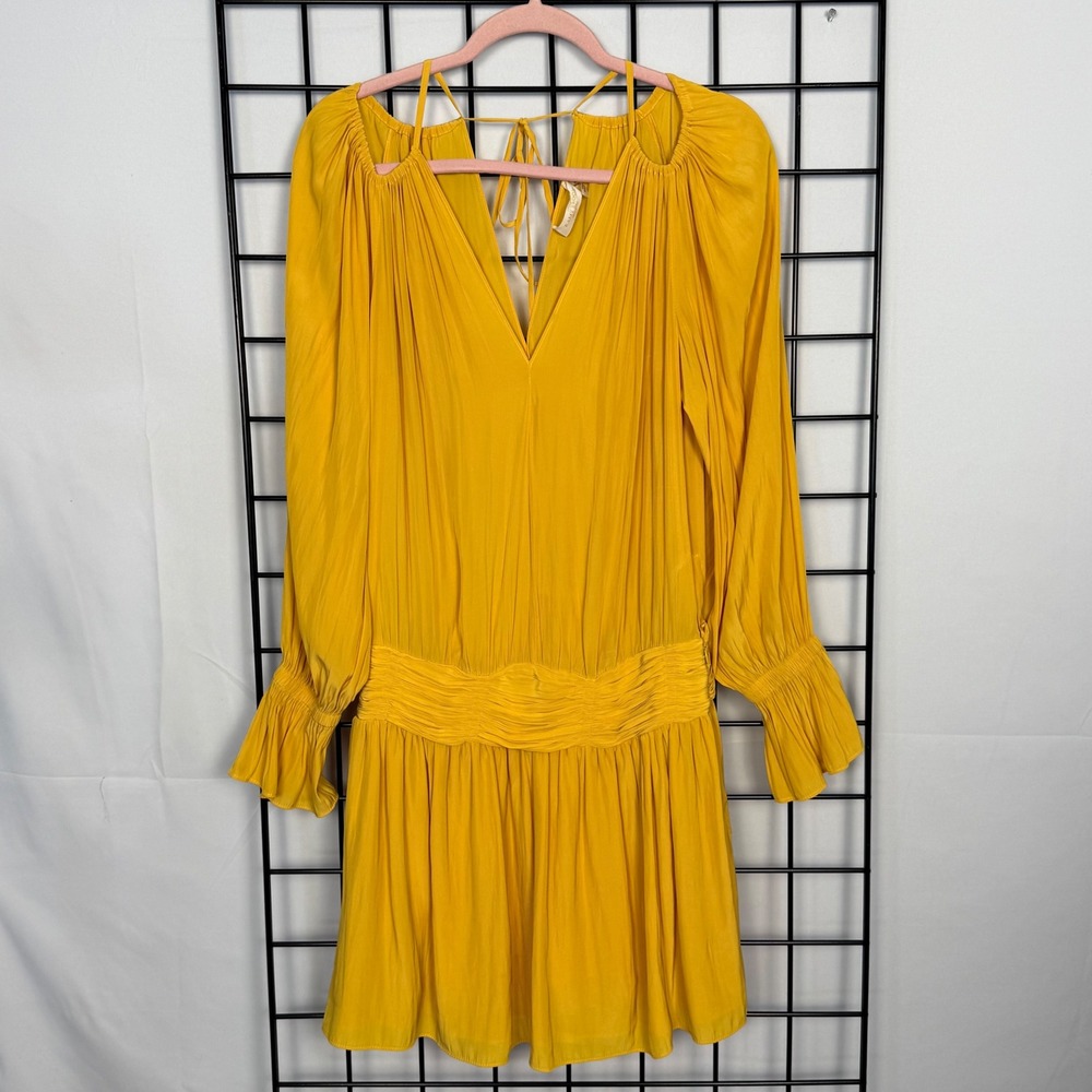 Ramy Brook Marigold Evan Mini Dress Womens 4‎ Yellow Pleated V-neck